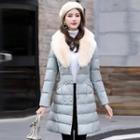 Faux Fur Trim Padded Double-breasted Coat