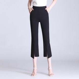High-waist Plain Cropped Bell-bottom Pants