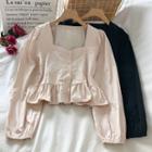 Long-sleeve Button-up Peplum Blouse