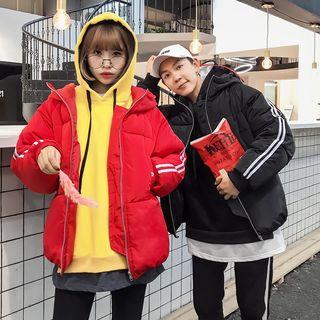 Couple Matching Stripe Hooded Padded Coat