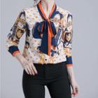 Tie-neck Heart Print Blouse