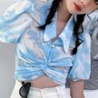 Elbow-sleeve Tie-dyed Twisted Shirt