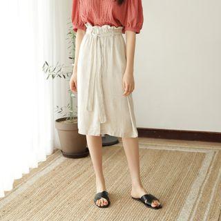Shirred-trim Button-detail Skirt With Sash