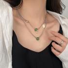 Faux Gemstone Pendant Layered Alloy Necklace 1 Pc - Silver - One Size