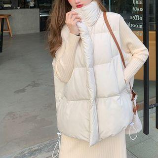 Midi Sheath Rib Knit Dress / Zip-up Padded Vest