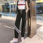 Sleeveless Striped Collared Knit Top / Striped Sweatpants