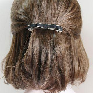 Fabric Bow Hair Clip Gold Trim - Black - One Size