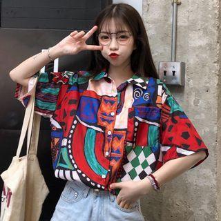 Short-sleeve Pattern Print Shirt