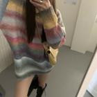Long-sleeve Gradient Striped Knit Sweater Gradient - One Size