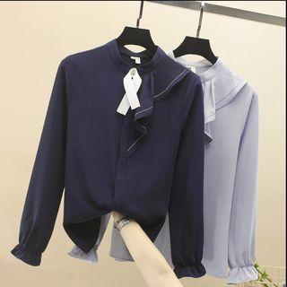 Tie Accent Ruffle Chiffon Blouse