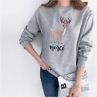 Brushed-fleece Lined Deer-embroidered Sweatshirt