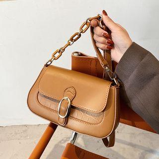 Croc Grain Panel Buckled Crossbody Bag