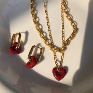 Alloy Choker / Heart Pendant Necklace / Heart Dangle Earring / Set