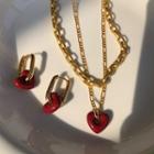 Alloy Choker / Heart Pendant Necklace / Heart Dangle Earring / Set