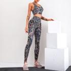 Set: Snakeskin Print Cropped Sports Tank Top + Yoga Pants