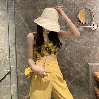 Sleeveless Plaid Top / Wide-leg Pants