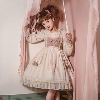 Spaghetti-strap Two-tone Ribbon A-line Dress