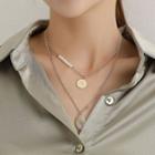 Embossed Disc Pendant Faux Pearl Alloy Layered Necklace