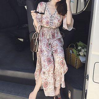 Patterned Elbow Sleeve Playsuit
