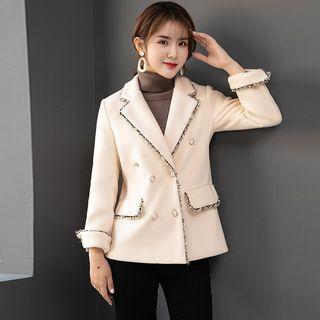 Tweed Trim Faux Pearl Double-breasted Blazer