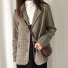Plaid Blazer Top - As Shown In Figure - One Size