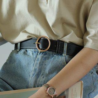 Faux Leather Round Buckle Belt Black - One Size