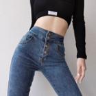 High Waist Single Breasted Skinny Jeans