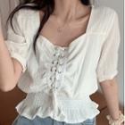 Ruffle Hem Lace-up Front Cropped Top
