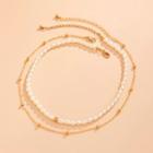 Set Of 2: Beaded Necklace Gold - One Size