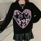 Heart Print Sweater Sweater - Black - One Size