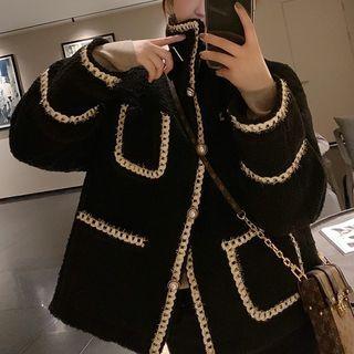 Faux Pearl Fleece Button-up Jacket