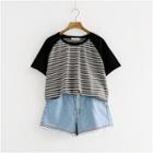 Short-sleeve Striped Raglan T-shirt