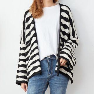 Open Front Pattern Cardigan Black(02) - One Size