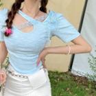 Short-sleeve Lace Slim-fit Top
