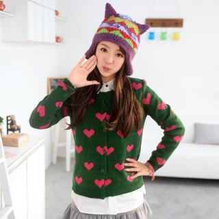Heart Print Button-down Cardigan