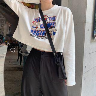 Cartoon Print Crop Long-sleeve T-shirt