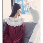 Bow Embroidered Collar Long-sleeve Dress