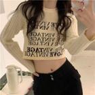 Knit Panel Lettering Cropped T-shirt