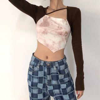 Tie-dye Print Panel Cropped T-shirt