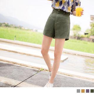 Frilled Trim Elastic Waist Plain Shorts