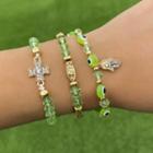 Set Of 3: Rhinestone Faux Crystal Bracelet (various Designs) 3468 - Set Of 3 - Green & Gold - One Size