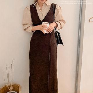 Plain Shirt / Midi Sheath Overall Dress
