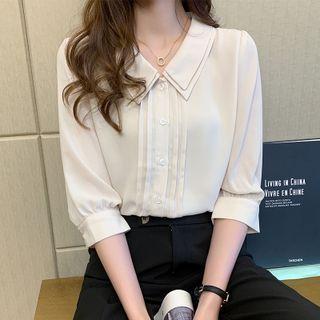Elbow-sleeve Layered Collar Chiffon Blouse