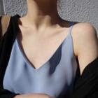 Plain Side Slit Midi Spaghetti Strap Dress