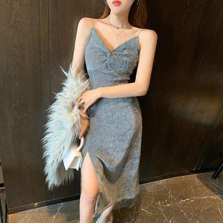 Spaghetti Strap Slit Midi Bodycon Dress
