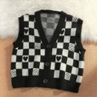 Checkered Sweater / Button-up Sweater Vest