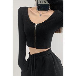 Zipper Skinny Crop Top