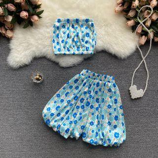 Set Of 2 : Print Tube Top + Print Shorts