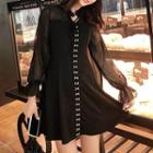 Balloon-sleeve Hook & Eye A-line Mini Dress