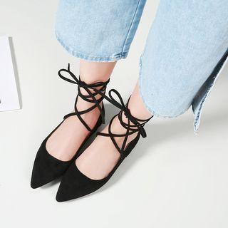 Faux Suede Pointed Toe Gladiator Flats